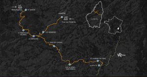 dolce via en Ardèche - carte du parcours. Illustratrion : dolce-via.com.